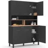 IDMarket - Küchenbuffet 120 cm CINA 6 Türen + Schublade schwarz und Platten in Buchenoptik