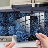 Lukery Fliesenaufkleber, 20 Stück PVC Klebefliesen Küche, Marmormuster Küchenrückwand Klebefliesen, Bodenaufkleber Fliesenaufkleber Bad für Möbel Wand Schrank (Blauer Marmor,15x15cm)