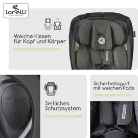 Lorelli Auto Kindersitz Aviator, Mitwachsender Autositz mit Isofix i-Size 40-150cm, Babysitz ab Geburt, 360 Grad drehbar, grün