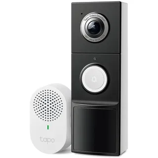 Tapo TP-Link D235 Smart-Video-Türklingelkamera mit Glockenspiel, Akku oder Kabel, 2K 5 MP Farbnachtsicht, Keine monatliche Gebühr, 180° Ultra-Weitwinkel-Ansicht, kostenlose KI-Erkennung, Cloud und