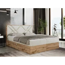 MKS Meble Boxspringbett 180x200 mit Bettkasten, Polsterbett 180x200 mit Matratze H4, Boxspringbett 180x200 mit Kopfteil, Boxspringbett mit Massivholz - Gunar... - Beige