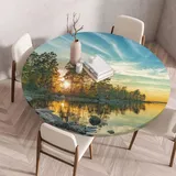 FANSU Tischdecke Outdoor Wetterfest Rund mit Gummizug, Rund Tischdecke mit 3D Muster Waschbar und Abwischbar für Esstisch, Couchtisch, Gartentisch Geeignet (Steinsee,60cm)