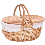 INIFLM Picknickkorb aus Korbgeflecht mit Herausnehmbarer Einlage, Leere Picknickkörbe mit Deckel, Picknickkorb mit Faltbarem Griff, Ovaler Großer Aufbewahrungskorb für Picknick,