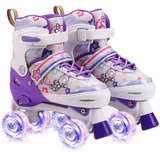 Rollschuhe Kinder, Rollschuhe für Mädchen und Anfänger, 4 Größen Verstellbar Rollerskates mit Leuchtenden Rollen atmungsaktivem Obermaterial für Weihnachts und Geburtstags Geschenke (Purple, S)