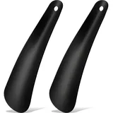 SULIKJHUI 2 Stück Mini Schuhlöffel Edelstahl, 16cm Kleiner Schuhlöffel Metall für Kinder & Senioren (Schwarz) - 16