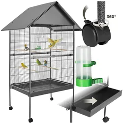 tectake® Vogelkäfig, in Hammerschlagoptik, 2 Türen und geringer Gitterabstand, 85 x 60 x 168 cm