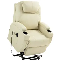 Homcom Fernsehsessel mit Aufstehhilfe Elektrisch Relaxsessel mit Liegefunktion, TV-Sessel mit Becherhalter, Seitentasche und Fernbedienung,
