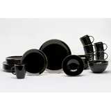 VAN WELL Kombiservice GLAMOUR BLACK 24-teilig für 6 Personen Porzellan schwarz G...
