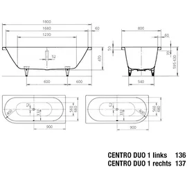 Kaldewei Centro Duo 1 Eckbadewanne 80 x 180 cm (283600010676)