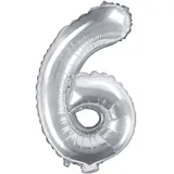 Folienballon Zahl 6 Silber 86 cm Heliumballon groß Zahlenballon XXL für Helium und Luftfüllung inkl Strohhalm Party Dekoration Geburtstag Jubiläum