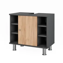 Vicco Waschbeckenunterschrank Fynn Anthrazit/Goldkraft Eiche, 60 x 54 cm mit 6 Ablage