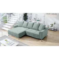 Fun Möbel Ecksofa Schlafsofa Sofa FLORENCE Stoff Bubble Pistazie Ottomane Links - Grün