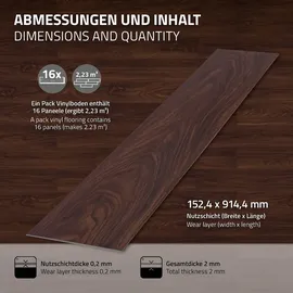 ML-Design PVC Bodenbelag, Selbstklebende 91,5x15,3 cm 32 Dielen Rot-Braun Nuss
