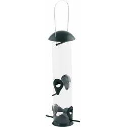 GARDAMO Futterspender 38 cm, Gehäuse aus Kunststoff  in transparent, Dach aus Kunststoff  in grün, Aufhänger aus Edelstahl in silber