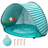 FOUORTUNATE-BEE Strandmuschel Pop Up Strandzelt mit Mini Pool UV Sonnenschutz für Kleinkinder, Ideal für Strand Garten Picknick Camping Reisen und Sommertage grün