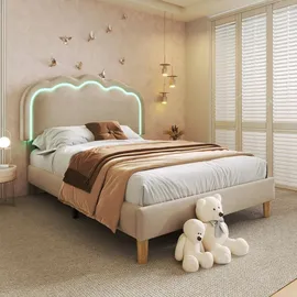 lanki international gmbh Jugendbett Odikalo 90 x 140 cm Samt beige rosa
