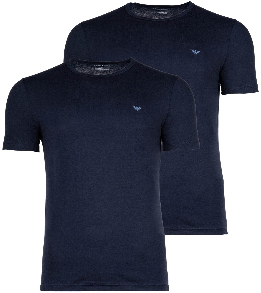 EMPORIO ARMANI Herren T-Shirt, 2er Pack - PURE COTTON, Rundhals, Regular Fit, Logo Marine L