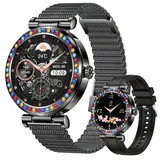 Smartwatch für Damen und Herren (Anrufe annehmen/wählen), Smartwatch-Fitnesstracker für Android/iPhone, 3,23 cm Aktivitätstracker mit Kalorien - Schwarz
