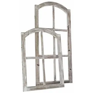 Loberon Deko-Fenster 2er Set Parakou, Zwei Größen, nostalgischer Sprossenfenster-Look, mit White-Washed-Finish, Dekoration, Tannenholz, antikbraun