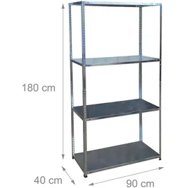 Relaxdays Lagerregal Stahl 180 x 90 x 40 cm Silber 160 kg 4 Ebenen