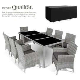 Tectake Monaco Rattan Sitzgruppe 9-tlg. hellgrau inkl. Schutzhülle