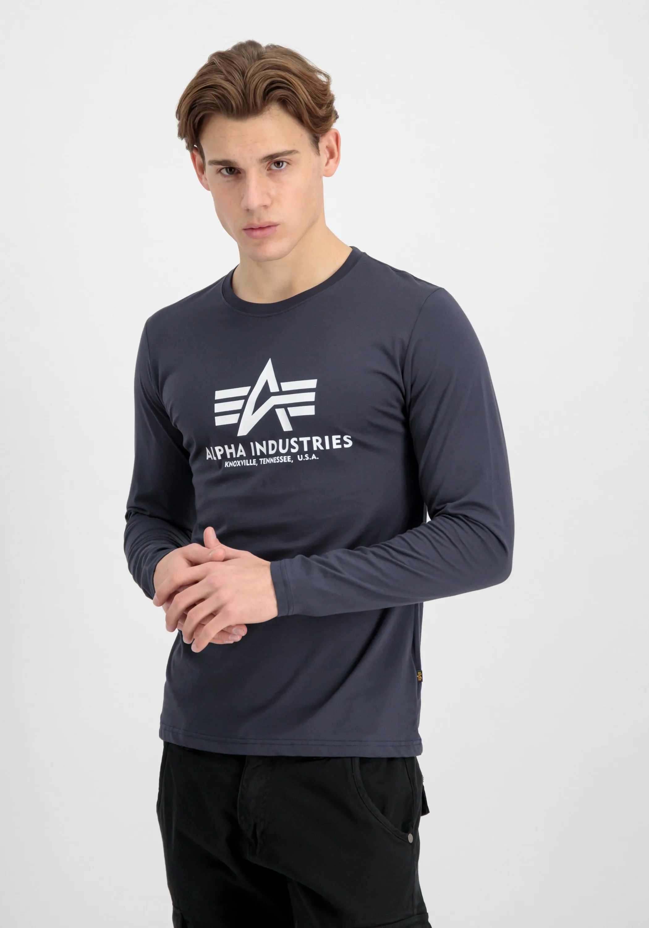 Longsleeve ALPHA INDUSTRIES "Alpha Industries Men - Longsleeves Basic T - Longsleeve", Herren, Gr. S, blau (navy), Obermaterial: 100% Baumwolle, Langarm, Shirts