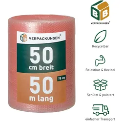 4 x Luftpolsterfolie (0,5 x 50 m) 3-lagig 75 my Antistatisch Schutzfolie Noppen Versandfolie Polster Verpacken Knallfolie Transport BB-Verpackungen