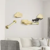 Katzentreppe, 5-teiliges Set, 2 Kratzstämme, 2 Plattformen Mit Plüschbezug, Hängematte, Beige