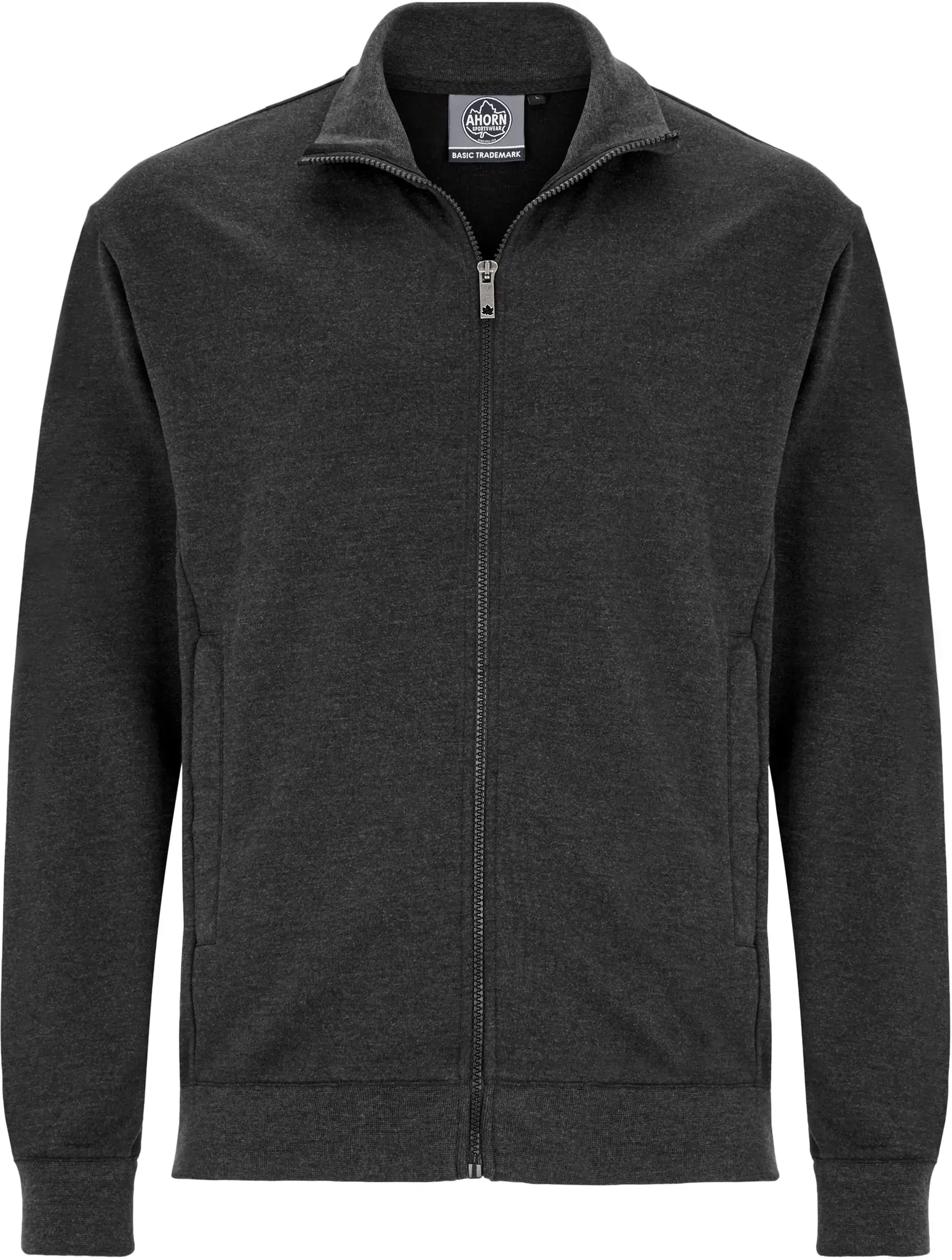 Sweatjacke AHORN SPORTSWEAR, Herren, Gr. 6XL, grau (anthrazit, meliert), 100% Baumwolle, bestickt, unifarben, normal, hoch geschlossener Ausschnitt, Sweatjacken Sweatjacke, in sportlichem Design