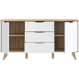 Forte Sideboard 149,1 x 76,7 x 42 cm Planked Eiche / Weiß
