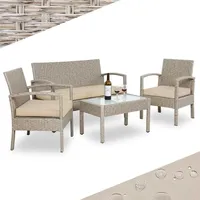 CASARIA Casaria® Gartenmöbel Set Wetterfest 4 Personen Outdoor inkl. Auflagen Polyrattan 2x Sessel Gartenbank Tisch Garten Terrasse Balkon Möbel Lounge Creme