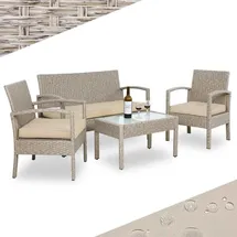 CASARIA Casaria® Gartenmöbel Set Wetterfest 4 Personen Outdoor inkl. Auflagen Polyrattan 2x Sessel Gartenbank Tisch Garten Terrasse Balkon Möbel Lounge Creme