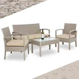 CASARIA Casaria® Gartenmöbel Set Wetterfest 4 Personen Outdoor inkl. Auflagen Polyrattan 2x Sessel Gartenbank Tisch Garten Terrasse Balkon Möbel Lounge Creme