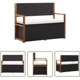The Living Store - Bank Mit Stauraum 115 Cm Poly Rattan Massivholz Akazie Schwarz - Rattan Möbel - Gartenbank - Außenbank - Stauraumbank - Gartenmöbeln