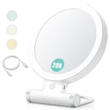 Planet Vergrößerungsspiegel Mit Licht, 20x/1x, Doppelseite, Tragbarer Schminkspiegel, 3-farben-beleuchtung, Touchscreen Mit Variabler Intensität