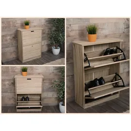 MCW Schuhkipper MCW-K45, Schuhschrank Schuhregal, 81x60x25cm 2 Klappen, Paulownia Holz ~ naturbraun