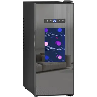 HOMCOM Weinkühlschrank Kompressor 12 Flaschen 30L Getränkekühlschrank, Flaschenkühlschrank 8-18°C mit Verstellbar Regal, Touchscreen, Glastür, LED-Beleuchtung, Schwarz