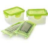 Genius Nicer Dicer smart Gemüseschneider Zubehör-Set, 2 x Auffangbehälter 200 ml mit Frischhaltedeckel, 2 x Reib-Einsätze für fein grob schneiden für Gemüse Gewürze