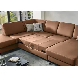 die planbar Wohnlandschaft Leder U-Form 3-Sitzer Braun