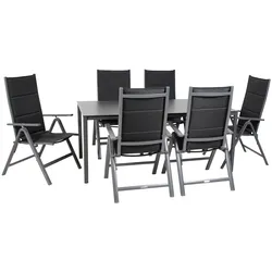 Gartenmöbel-Set Grenada 5, 7-teilig, rechteckiger Tisch, Klappsessel, Aluminium, Textilene, schwarz, für Garten, Terrasse, Wintergarten