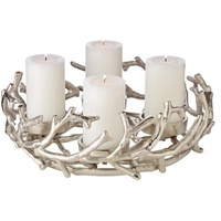 EDZARD Adventskranz Porus, Geweih-Design, Aluminium vernickelt, silberfarben, ø 30 cm, für Kerzen ø 6 cm