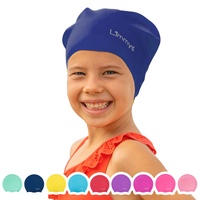 Limmys Premium Badekappe Kinder, badehaube Kinder - Langes und kurzes Haar Schwimmkappe Kinder und Badekappe für Mädchen Jungen – Hochwertige Qualität, Dehnbare & Bequeme Badekappe (L, Blau)