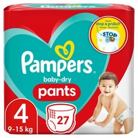 Pampers Windeln Pants Größe 4 (9-15kg) Baby-Dry, Maxi, 27 Höschenwindeln, SINGLE PACK, mit Stop- und Schutz Täschchen