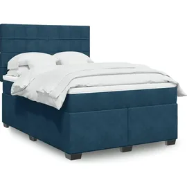 vidaXL Boxspringbett mit Matratze Blau 140x200 cm Samt