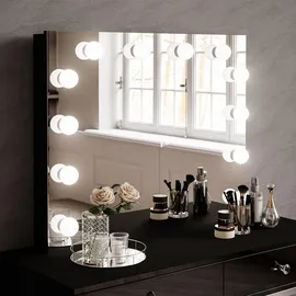 lookway SCHMINKTISCH BLANCO LOFT ELITE mit Spiegel und Beleuchtung Schwarz Hochglanz PUSH OPEN