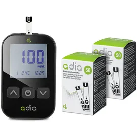 diabetikerbedarf db GmbH adia Diabetes-Set: Blutzuckermessgerät (mg/dl) mit 110 Blutzuckerteststreifen