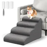 Otauoaea Hundetreppe für Kleinen Hunde, 4 Stufen rutschfest Haustiertreppe Katzentreppe, Hunderampe aus Schwamm für Sofa Bett, Hunde Treppen mit Abnehmbarer Bezug, Senden Fusselrolle, Grau