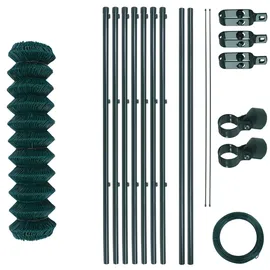 Estexo Maschendrahtzaun Set 1,5x15 m) Komplettset Gartenzaunset Gartenzaun Zaunset grün