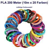 TPFNet 3D-Drucker-Stift PLA-Filament SetZubehör für 3D Drucker Stift - 3D-Malerei, Kinderspielzeug Farb Set PLA Filament 200m (10M x 20 zufällige Farben) bunt