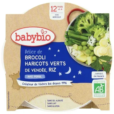 Babybio Délice De Brocoli De Bretagne Grüne Bohnen Und Reis Mit Petersilie Babys 12+ Monate 230g